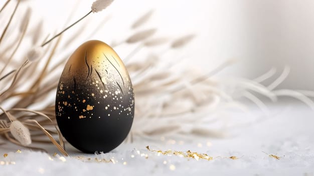 Feasts of the Lord's Resurrection: Easter egg painted in black and gold on a white background.
