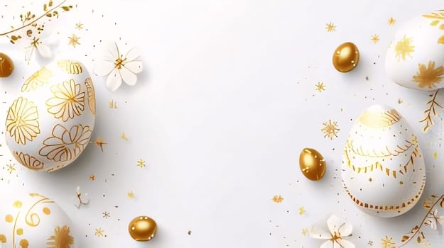 Feasts of the Lord's Resurrection: Easter background with golden eggs and confetti. Vector illustration.