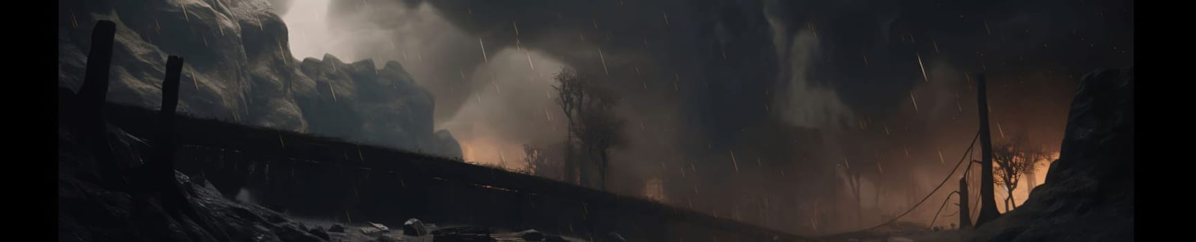 Banner: Panoramic view of a forest fire in the middle of the night
