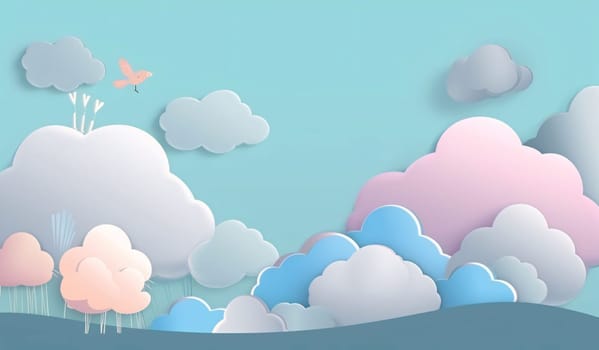 Banner: Paper art of cloud and sky background. Paper art style. Vector illustration.