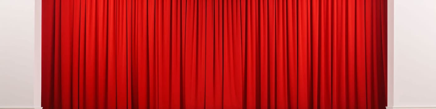 Banner: Red curtain background with copy space. Cinema or theater stage background.