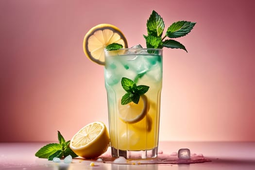 lemonade in a glass with lemon slices and mint .