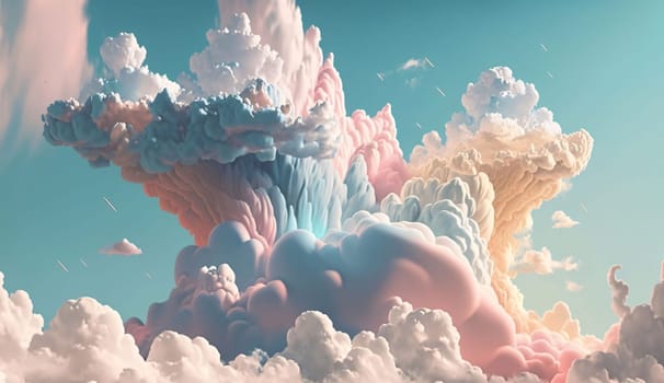 Banner: 3d illustration of colorful clouds in the sky. 3d rendering