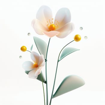 A composition of 3D flowers on an isolated white background. High quality 3d illustration