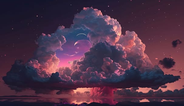 Banner: 3D illustration of a beautiful night sky with clouds and stars.