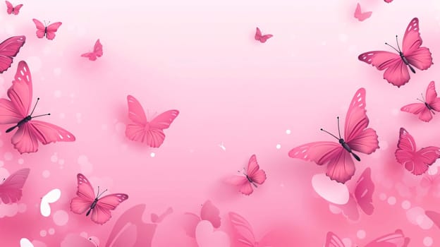 Banner: Pink butterflies on a pink background. Paper art style. Vector illustration.