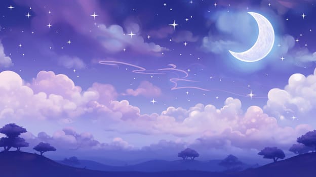 Banner: Night sky background with clouds and stars. Vector illustration. Eps 10