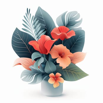 A composition of 3D flowers on an isolated white background. High quality 3d illustration