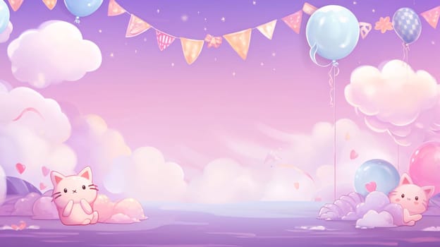 Banner: Cute cartoon animals in the sky with balloons. Vector illustration.