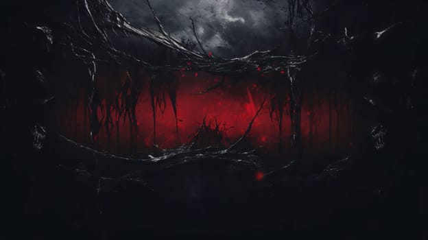 Banner: Bloody Halloween background with zombies. Horror scene. 3D rendering