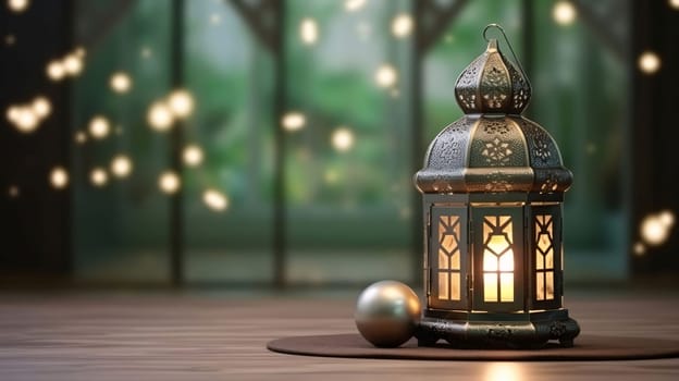 Banner: 3d rendering of a ramadan kareem background with lantern