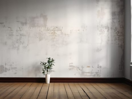 Banner: Empty room with a vase of plants in front of a wall