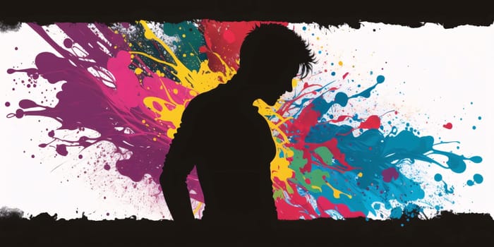 Banner: Digital composite of Silhouette of man with colorful splashes background