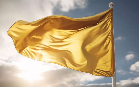Banner: Yellow flag waving in the wind against blue sky. 3d rendering