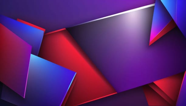 Banner: 3d geometric shapes in blue and red colors, vector abstract background