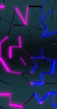 3d rendering. Geometric background with bright pink and blue neon elements. Phone background