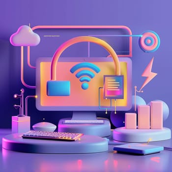 Communication wi-fi and 5g connection 3d elements. 3d Background. High quality illustration