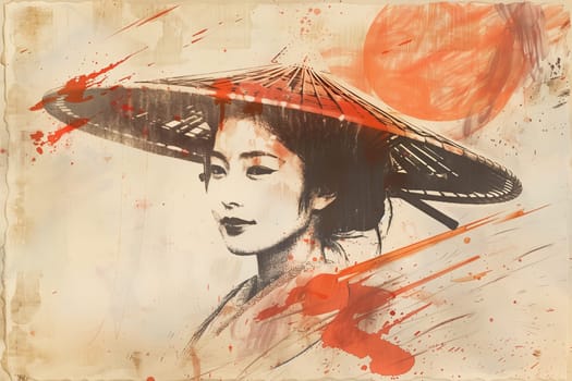 Japanese traditional watercolor poster with young woman ai generated image