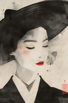 Japan watercolor portrait of young woman ai generated image
