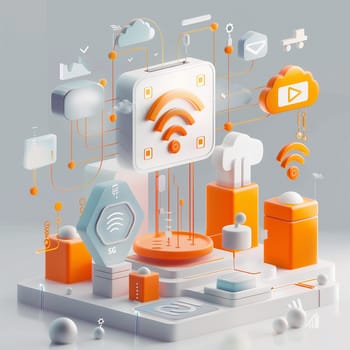 Communication wi-fi and 5g connection 3d elements. 3d Background. High quality illustration