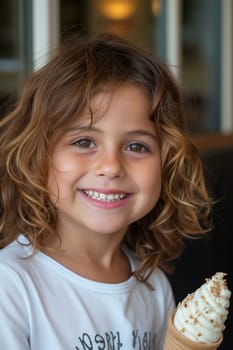 A joyful child with an ice cream cone