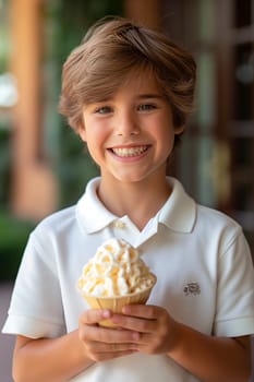 A joyful child with an ice cream cone