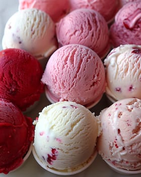 Scoops of strawberry and cherry ice cream