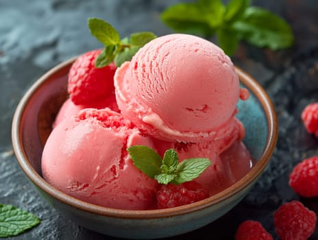 Two scoops of strawberry ice cream on a white background.