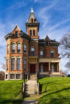 Facade of the historic 1878 Delaware County Sheriffs house and city jail in Ohio on West Central Avenue