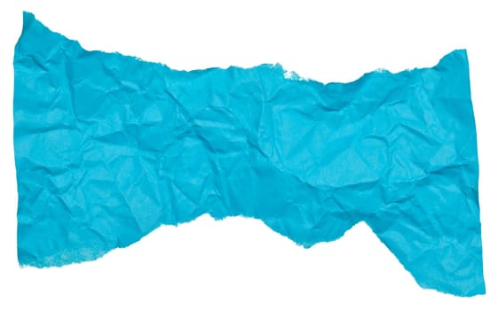 Torn piece of blue paper on a white isolated background