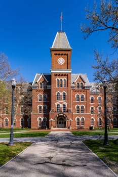 Pathway leading to historic University Hall on the Oval quadrangle at Ohio State University in Columbus OH