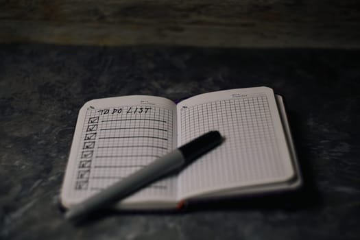 Notepad with a list of cases. High quality photo