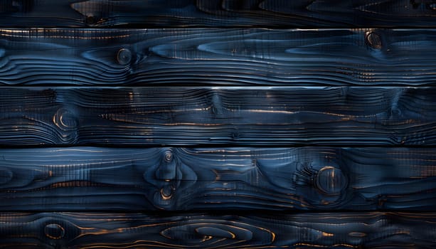A close up of a wooden wall painted in a dark blue color with a rectangular pattern resembling an automotive tire. The combination of wood and electric blue creates a unique and mysterious look