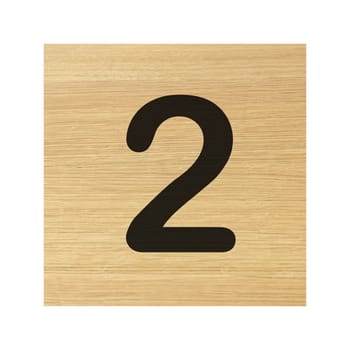 A Two 2 wood block on white with clipping path
