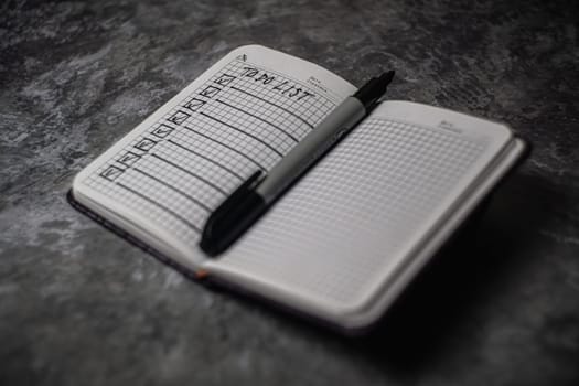 Notepad with a list of cases. High quality photo