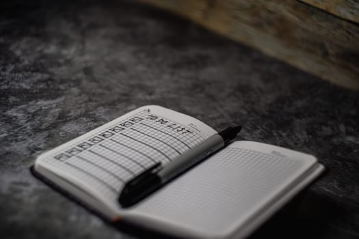 Notepad with a list of cases. High quality photo