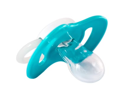 Blue baby silicone pacifier isolated on white. Blue soother or pacifier isolated on white with clipping path.