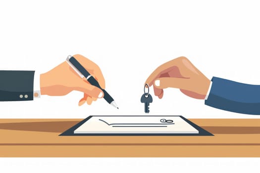 Two people are signing a document with a pen.