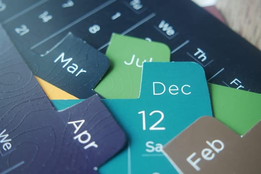 detail shot of a calendar on table,.