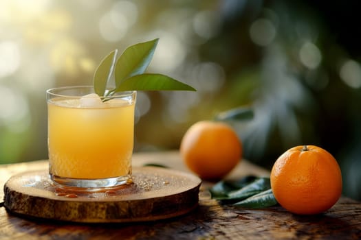 a glass of orange juice next to a half of an orange. generative ai.
