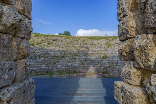 Ruins of Acinipo, also known as Ronda la Vieja, a city from the Roman Empire. The picture shows the Roman theater, which is still in use today. Located in Ronda, Malaga, Andalusia, Spain