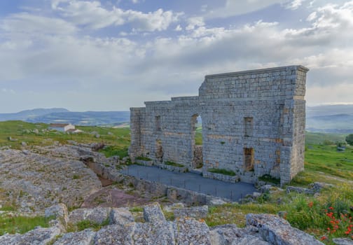 Ruins of Acinipo, also known as Ronda la Vieja, a city from the Roman Empire. The picture shows the Roman theater, which is still in use today. Located in Ronda, Malaga, Andalusia, Spain