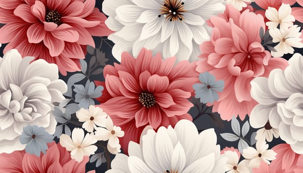 Seamless pattern tile background flowers and floral leaves plants. High quality photo