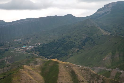 Caucasian mountain. Dagestan. Trees, rocks, mountains, view of the green mountains. Beautiful summer landscape