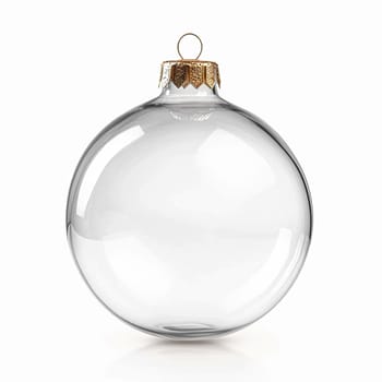 Transparent glass Christmas bauble isolated on white background, holiday decor and design, Merry Christmas and Happy Holidays