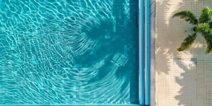 A pool with a palm tree in the background