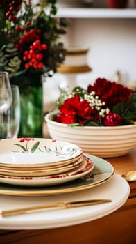 Dishware and crockery set for winter holiday family dinner, Christmas homeware decor for holidays in the English country house, gift set and home styling inspiration