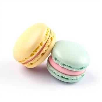 Macarons macaroons isolated on white background, cream pastel chic cafe dessert, sweet food and holiday cake for luxury confectionery, post-processed, generative ai