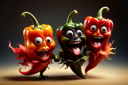 cheerful red hot peppers dancing and singing .