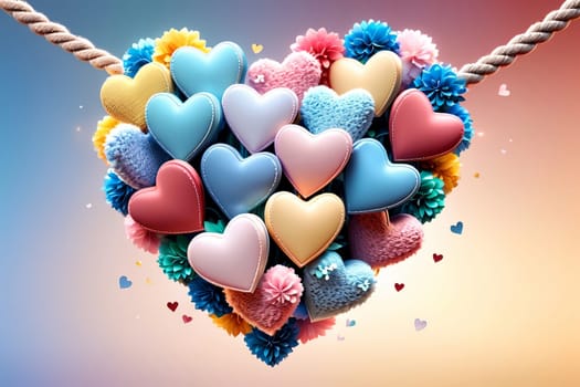 colorful bright hearts in pastel colors .